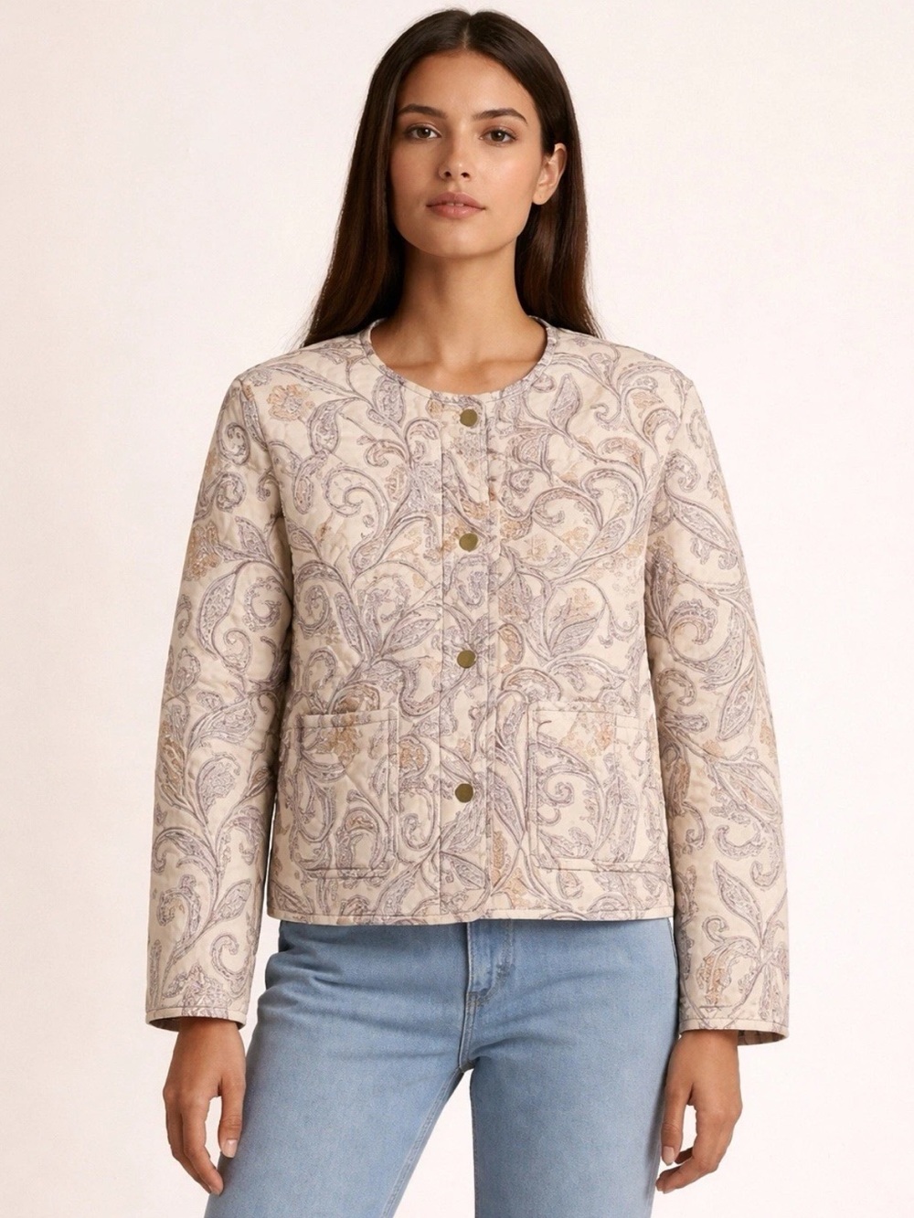 Rachel Zoe Paisley Floral Quilted Snap Front Jacket